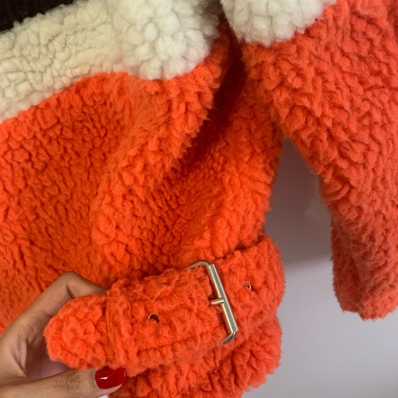 Topshop Orange Striped Teddy Sherpa Jacket - Picture 6 of 8